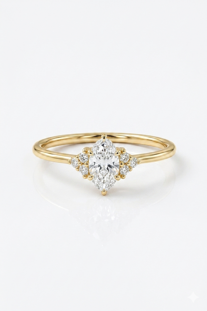 0.50ct Oval Cut Lab Grown Diamond Engagement Ring • Vintage Cluster Ring