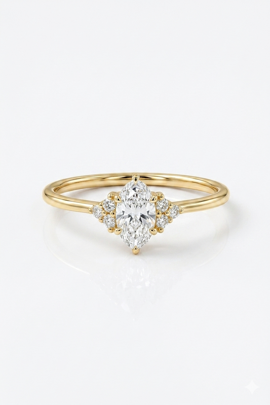 0.50ct Oval Cut Lab Grown Diamond Engagement Ring • Vintage Cluster Ring