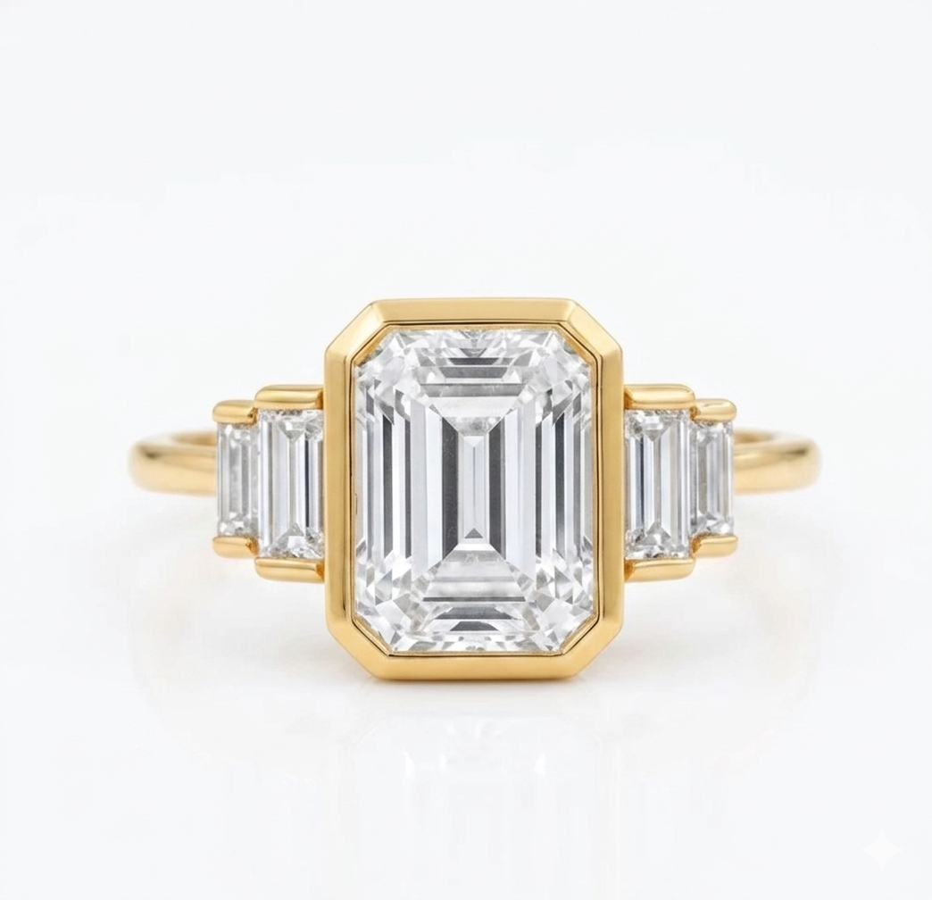 2.05 ct Bezel-Set Emerald Cut Lab Grown Diamond Engagement Ring