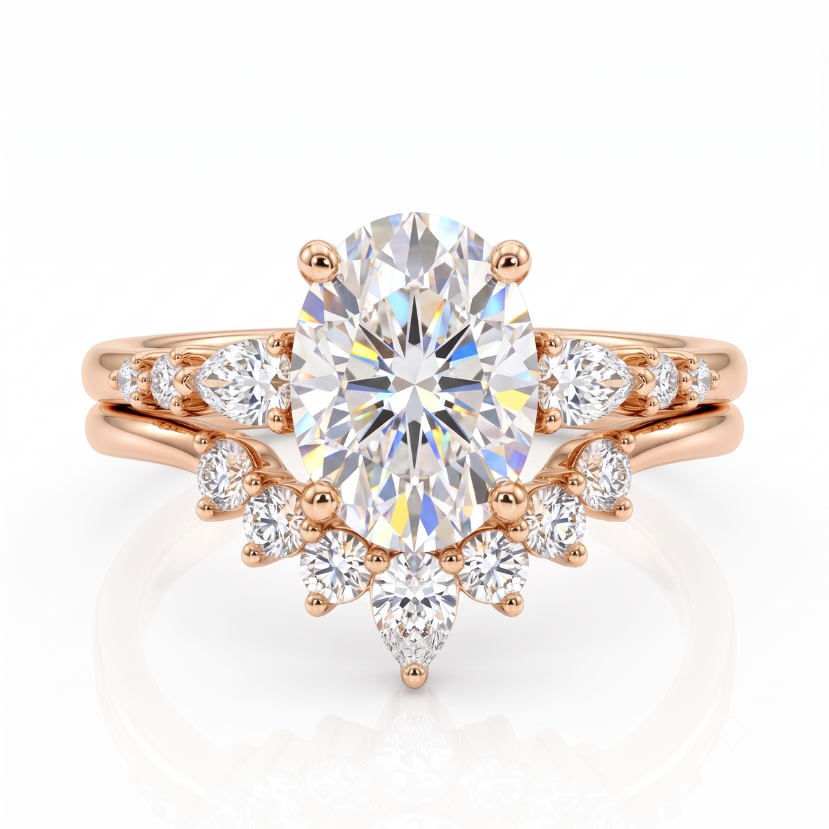 1.710 Ct Oval Cut Lab-Grown Bridal Set Engagement Ring Solid 14K Rose Gold