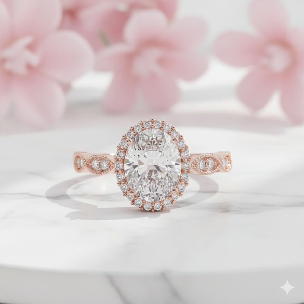 1.60CT Oval Halo Lab Grown Diamond Engagement Ring