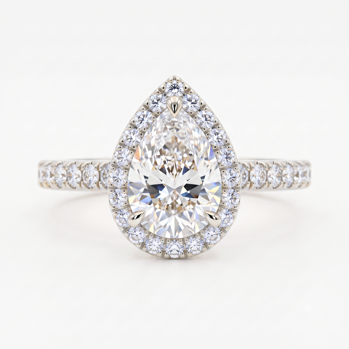 1.00ct Pear Cut Halo Pave Lab-Grown Engagement Ring