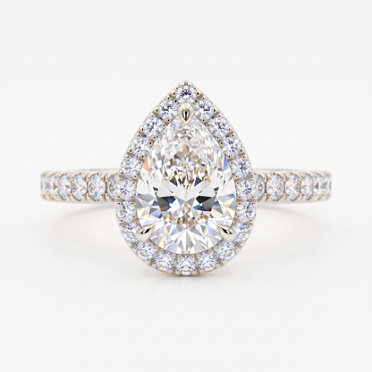 1.00ct Pear Cut Halo Pave Lab-Grown Engagement Ring