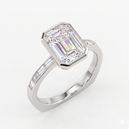 2.00ct Emerald cut Natural Diamond Solitaire Engagement Ring
