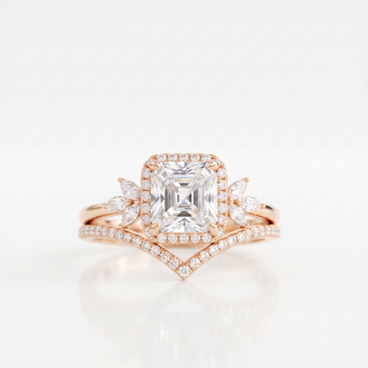 1.80 Ct Asscher Cut Lab-Grown Ring Set with Chevron Band