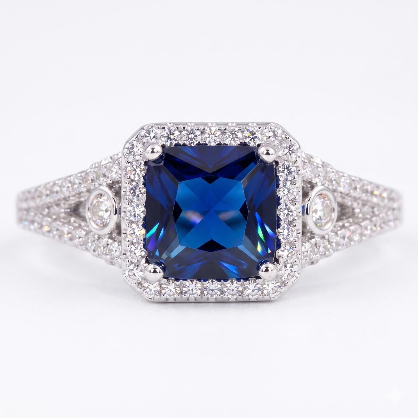 Brilliant 7mm Princess Cut Fancy Blue Lab Created Sapphire Anniversary Female Ring