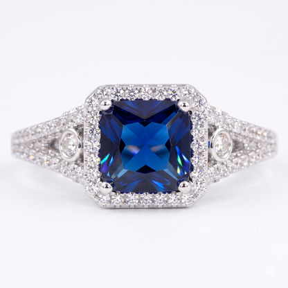 Brilliant 7mm Princess Cut Fancy Blue Lab Created Sapphire Anniversary Female Ring