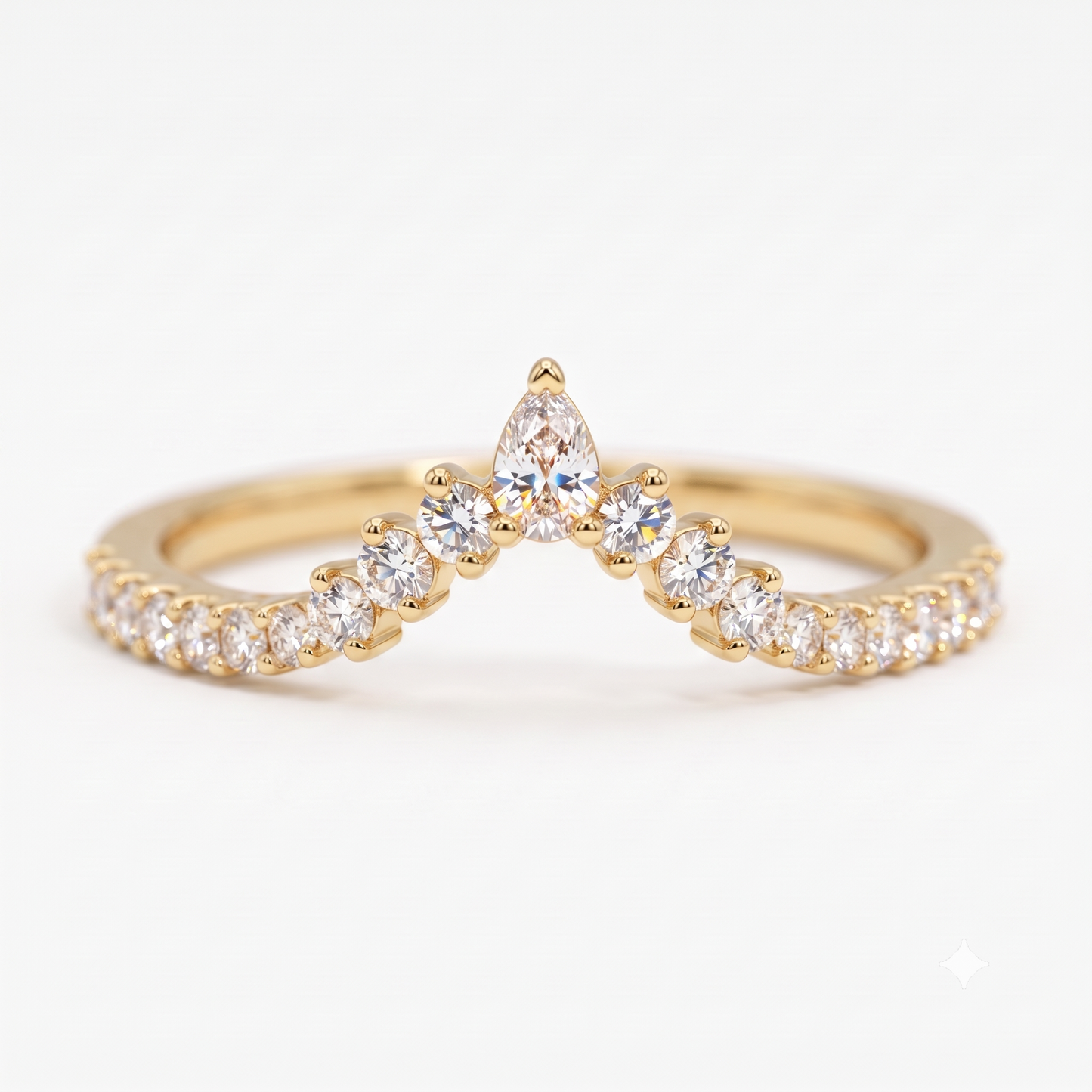 0.200 ct Pear & Round Cut Lab Grown Diamond V Shape Wedding Band Ring