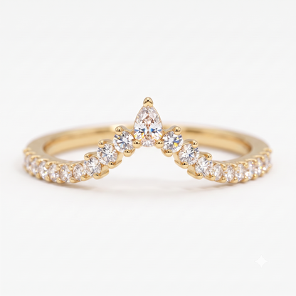0.200 ct Pear & Round Cut Lab Grown Diamond V Shape Wedding Band Ring