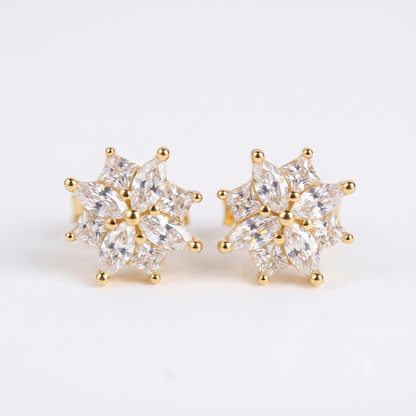 14k Gold Baguette and Princess Cluster Diamond Earrings for Women 58