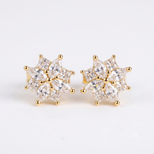 14k Gold Baguette and Princess Cluster Diamond Earrings for Women 58