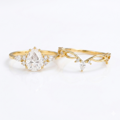 1.60 ct Pear Lab Diamond Ring Set | Rose Gold Engagement