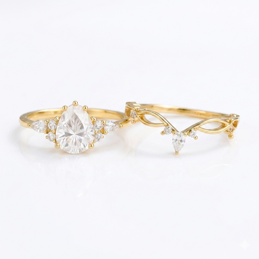 1.60 ct Pear Lab Diamond Ring Set | Rose Gold Engagement