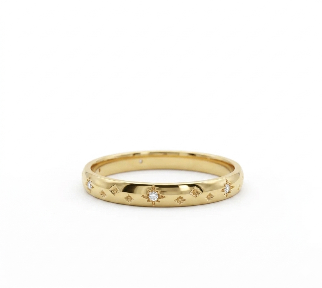 14K Solid Gold Starburst Lab Grown Diamond Ring