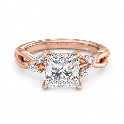2.00Ct Princess Cut Lab Grown Diamond Nature Inspired Engagement Ring