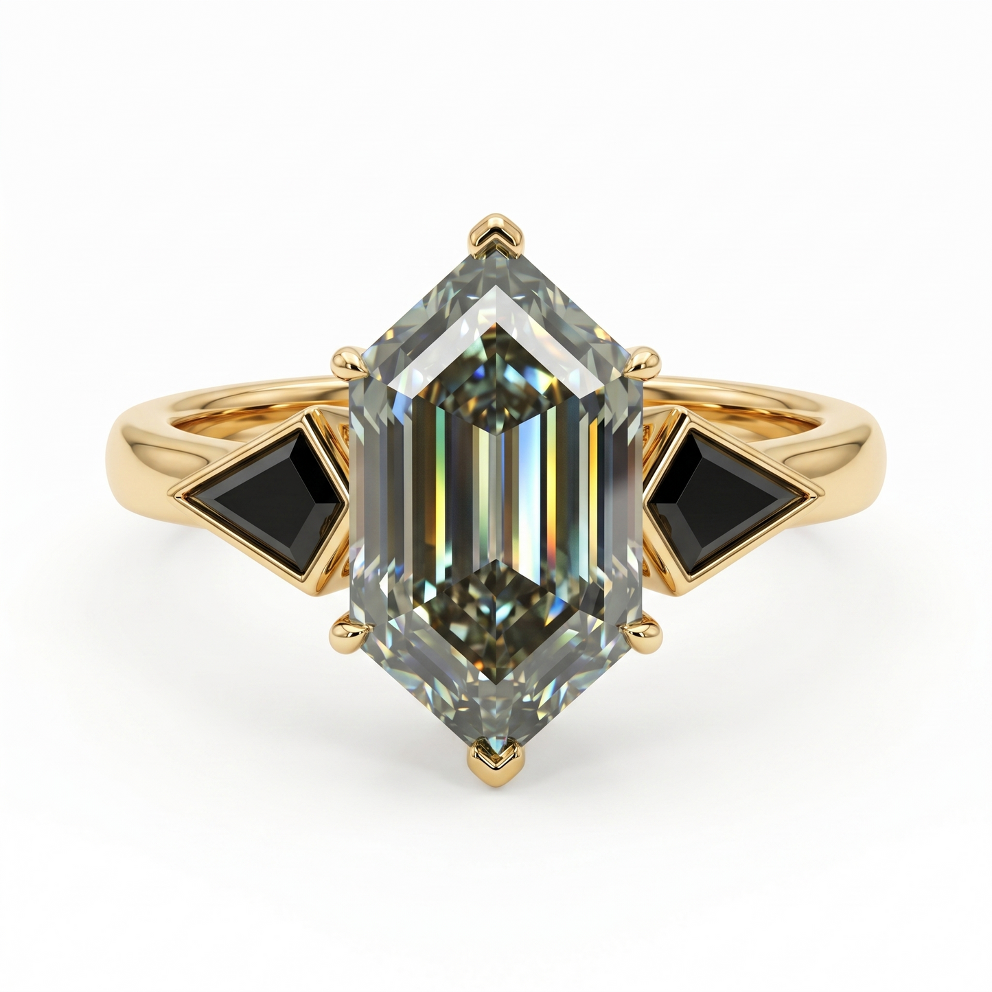 3.0 CT Hexagon Cut Gray Lab-Grown Engagement Ring