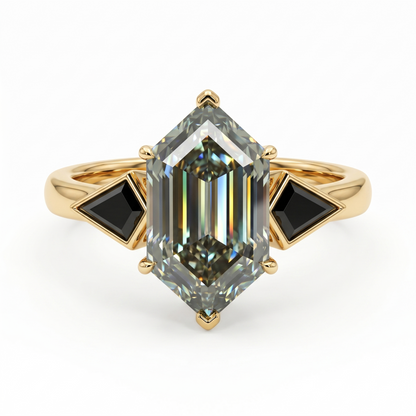 3.0 CT Hexagon Cut Gray Lab-Grown Engagement Ring