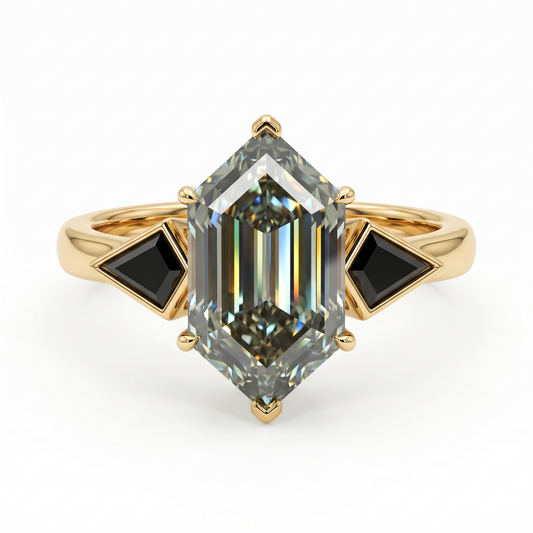 3.0 CT Hexagon Cut Gray Lab-Grown Engagement Ring