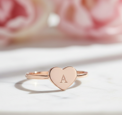 Custom Heart Ring – 14K Solid Gold Initial Band