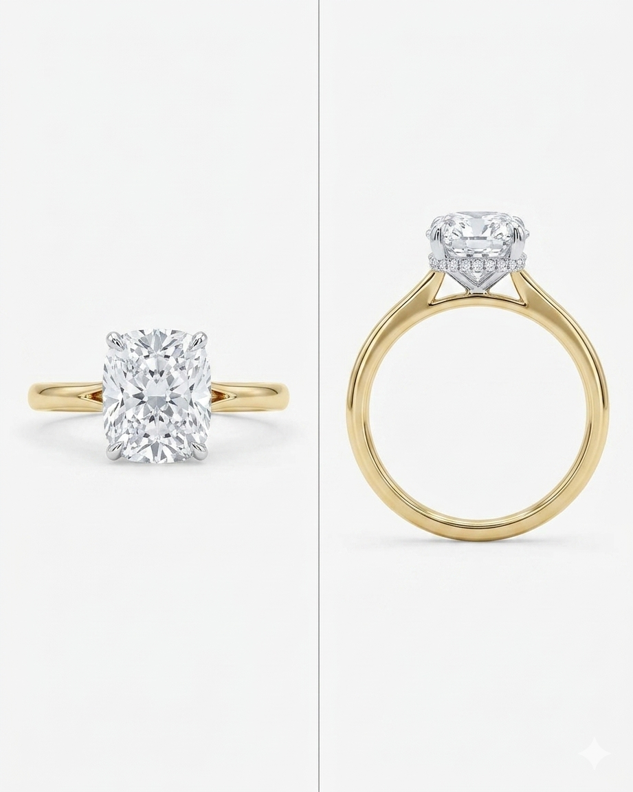 3.22ct  Rectangular Cushion Cut Moissanite Engagement Ring