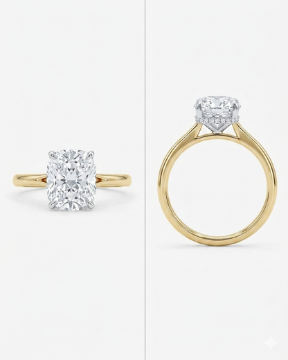 3.22ct  Rectangular Cushion Cut Moissanite Engagement Ring