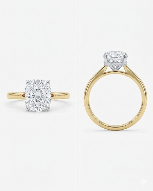 3.22ct  Rectangular Cushion Cut Moissanite Engagement Ring