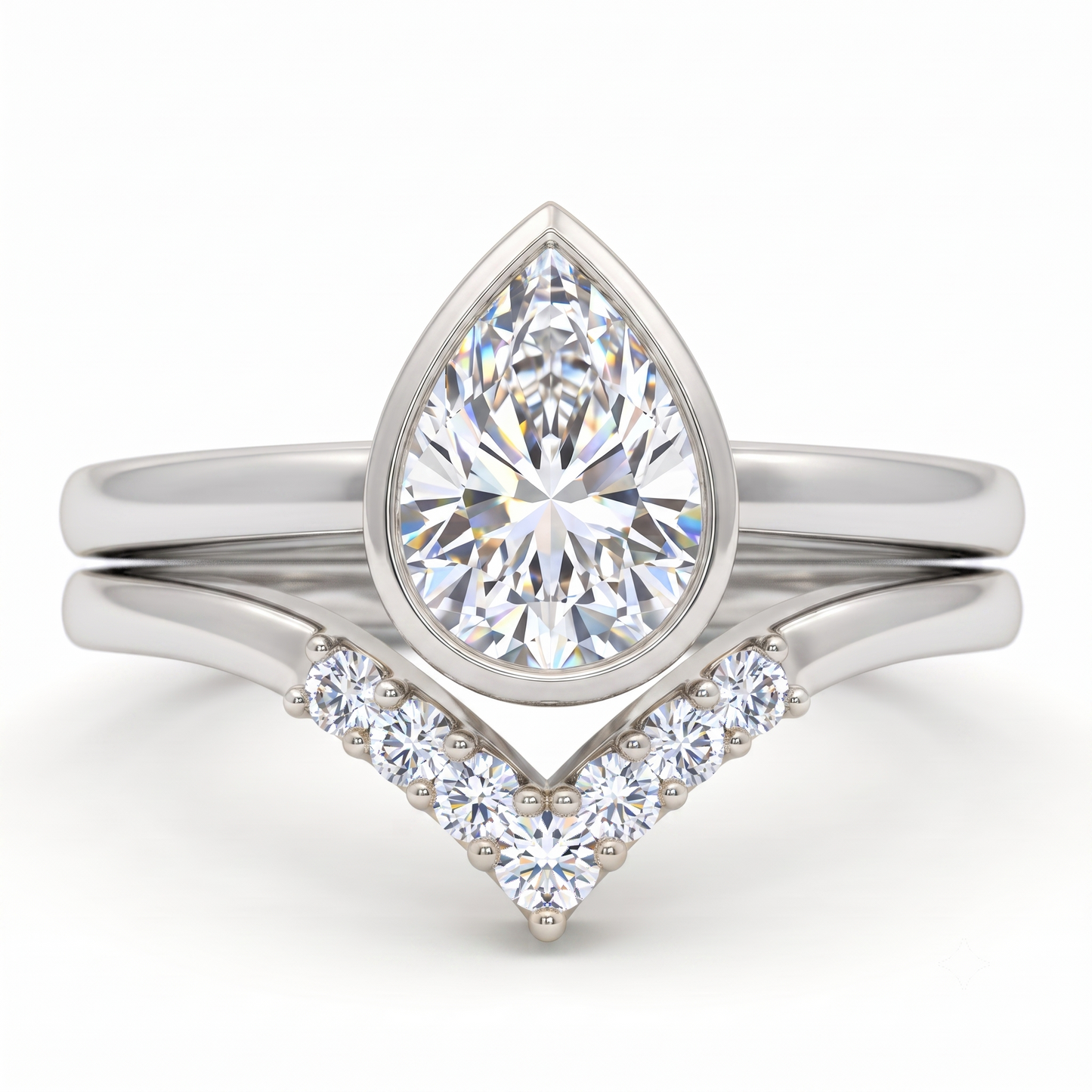 1.10 Ct Pear Cut Lab Grown Diamond Bridal Set – Bezel Engagement Ring
