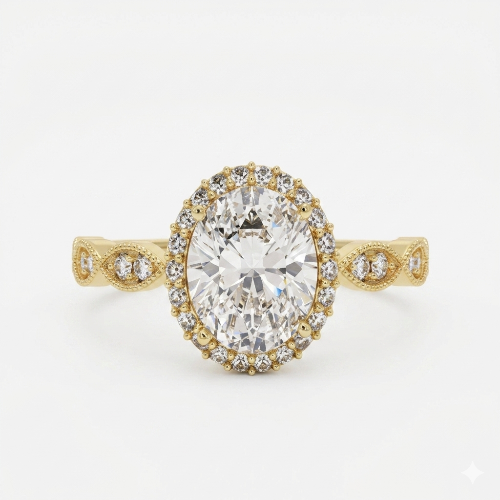 1.60CT Oval Halo Lab Grown Diamond Engagement Ring