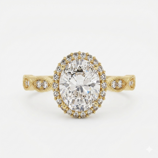 1.60CT Oval Halo Lab Grown Diamond Engagement Ring
