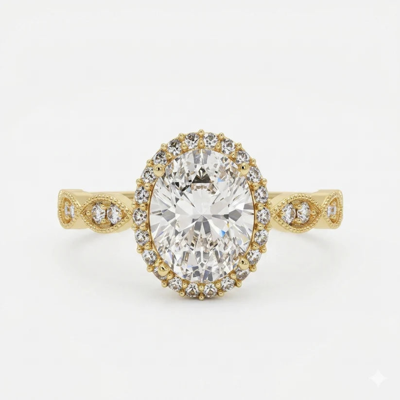 1.60CT Oval Halo Lab Grown Diamond Engagement Ring