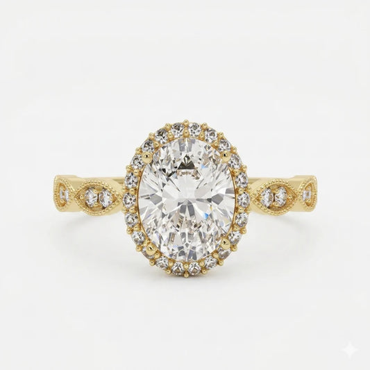 1.60CT Oval Halo Lab Grown Diamond Engagement Ring