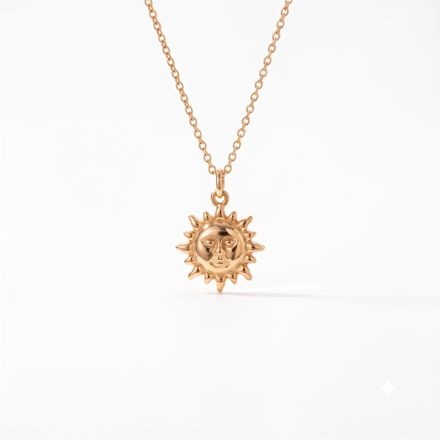 14k Gold Celestial Sun Face Pendant Necklace