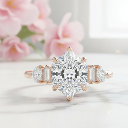 1.650ct Hexagon Lab-Grown Diamond Three Stone Engagement Ring