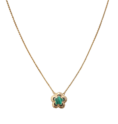 13.4 mm Green Malachite Clover Pendant Necklace