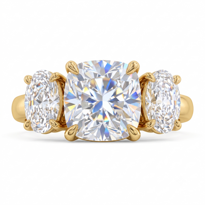 1.5tw Old Mine Cushion Cut Lab-Grown Three Stone Engagement Ring