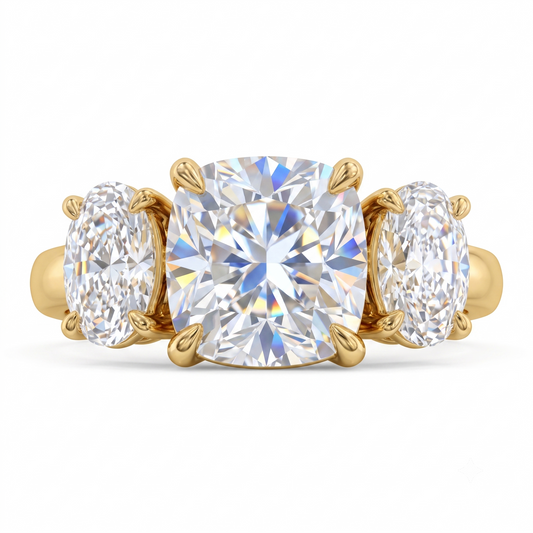 1.5tw Old Mine Cushion Cut Lab-Grown Three Stone Engagement Ring