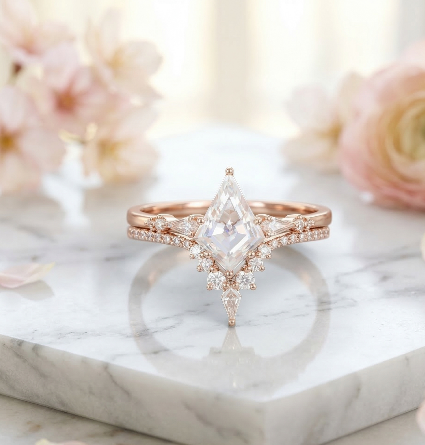 1.790CT Kite Cut Lab Diamond Engagement Ring Set