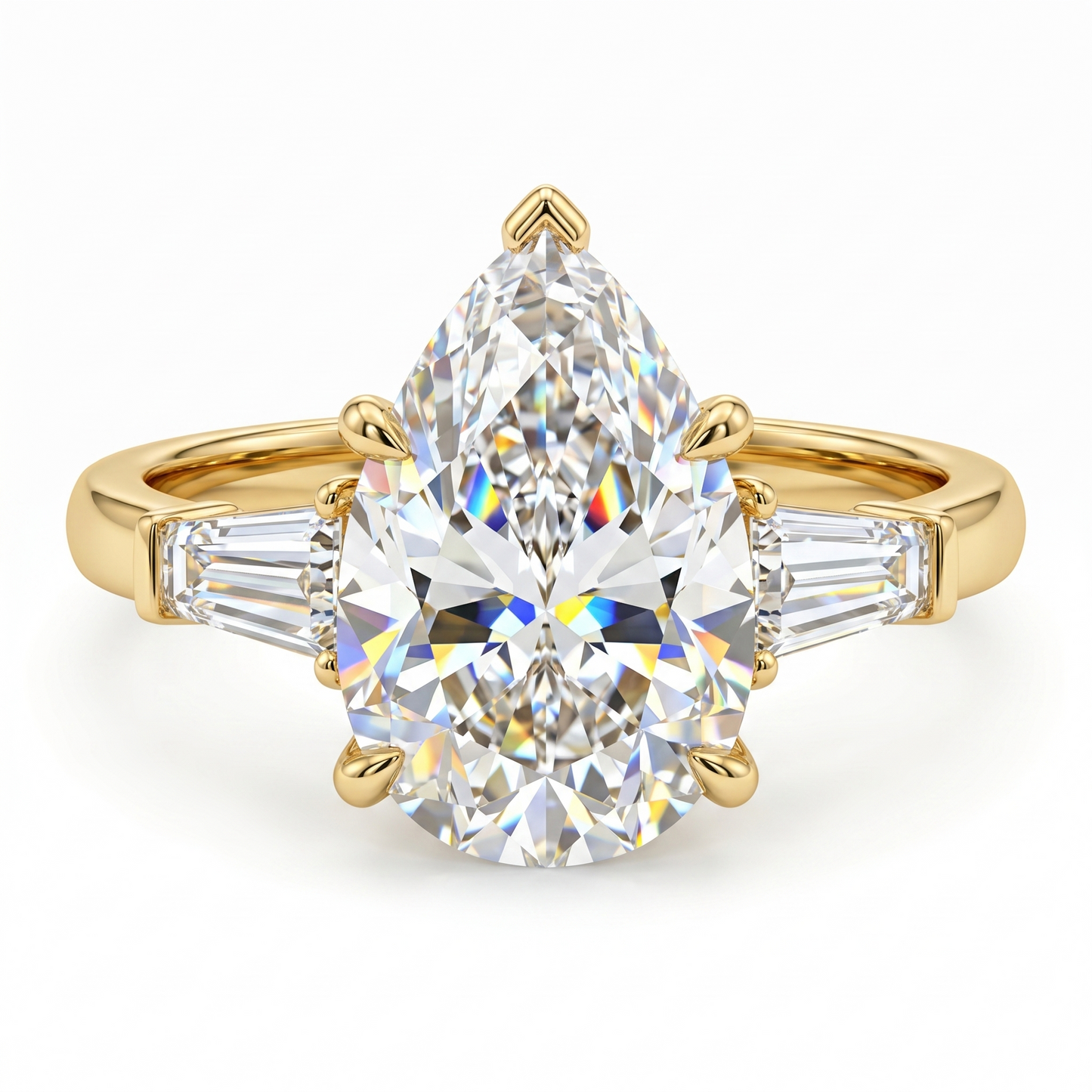 2.0ct Pear Shape Three Stone Natural Diamond Engagement Ring