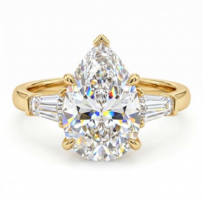 2.0ct Pear Shape Three Stone Natural Diamond Engagement Ring