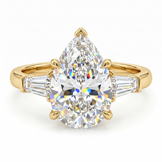 2.0ct Pear Shape Three Stone Natural Diamond Engagement Ring