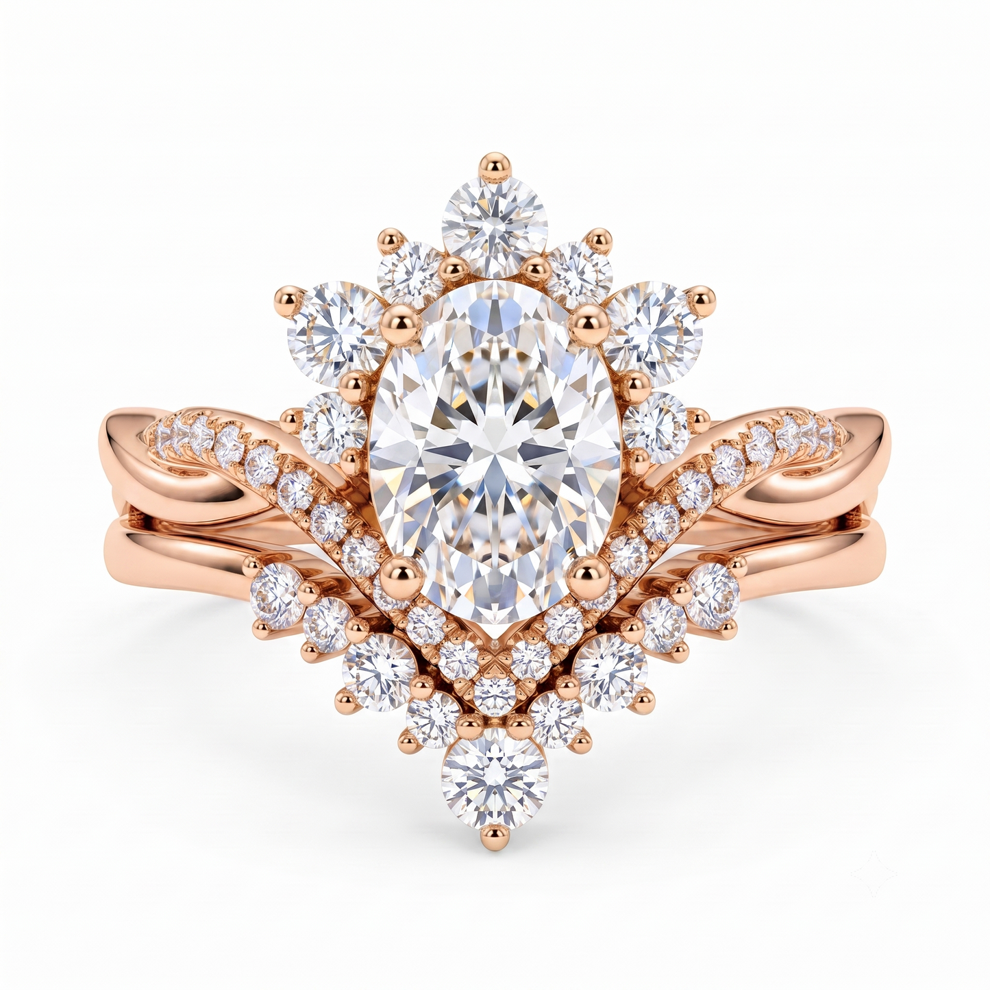 2.60ct Oval Cut Lab Grown Diamond Bridal Ring Set, Floral Halo Engagement Ring