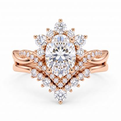2.60ct Oval Cut Lab Grown Diamond Bridal Ring Set, Floral Halo Engagement Ring