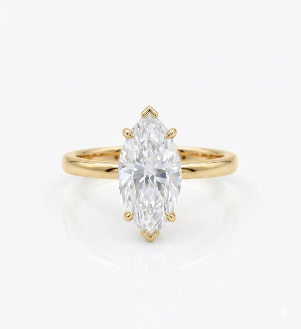 3ct Marquise Lab Grown Diamond Engagement Ring • 14K Yellow Gold Solitaire Ring