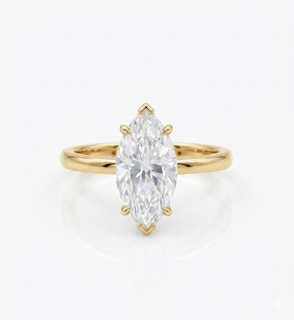 3ct Marquise Lab Grown Diamond Engagement Ring • 14K Yellow Gold Solitaire Ring