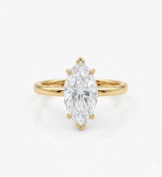 3ct Marquise Lab Grown Diamond Engagement Ring • 14K Yellow Gold Solitaire Ring