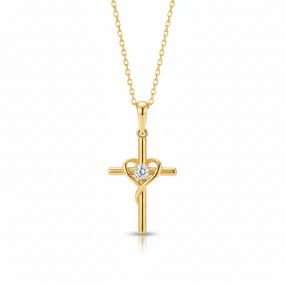 0.050 Ct Cross Necklace 14K Solid Gold
