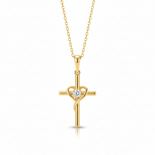 0.050 Ct Cross Necklace 14K Solid Gold