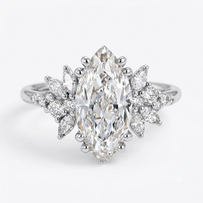 1.50ct Marquise Cut Lab Grown Cluster Engagement Ring • Vintage Art Deco Promise Ring
