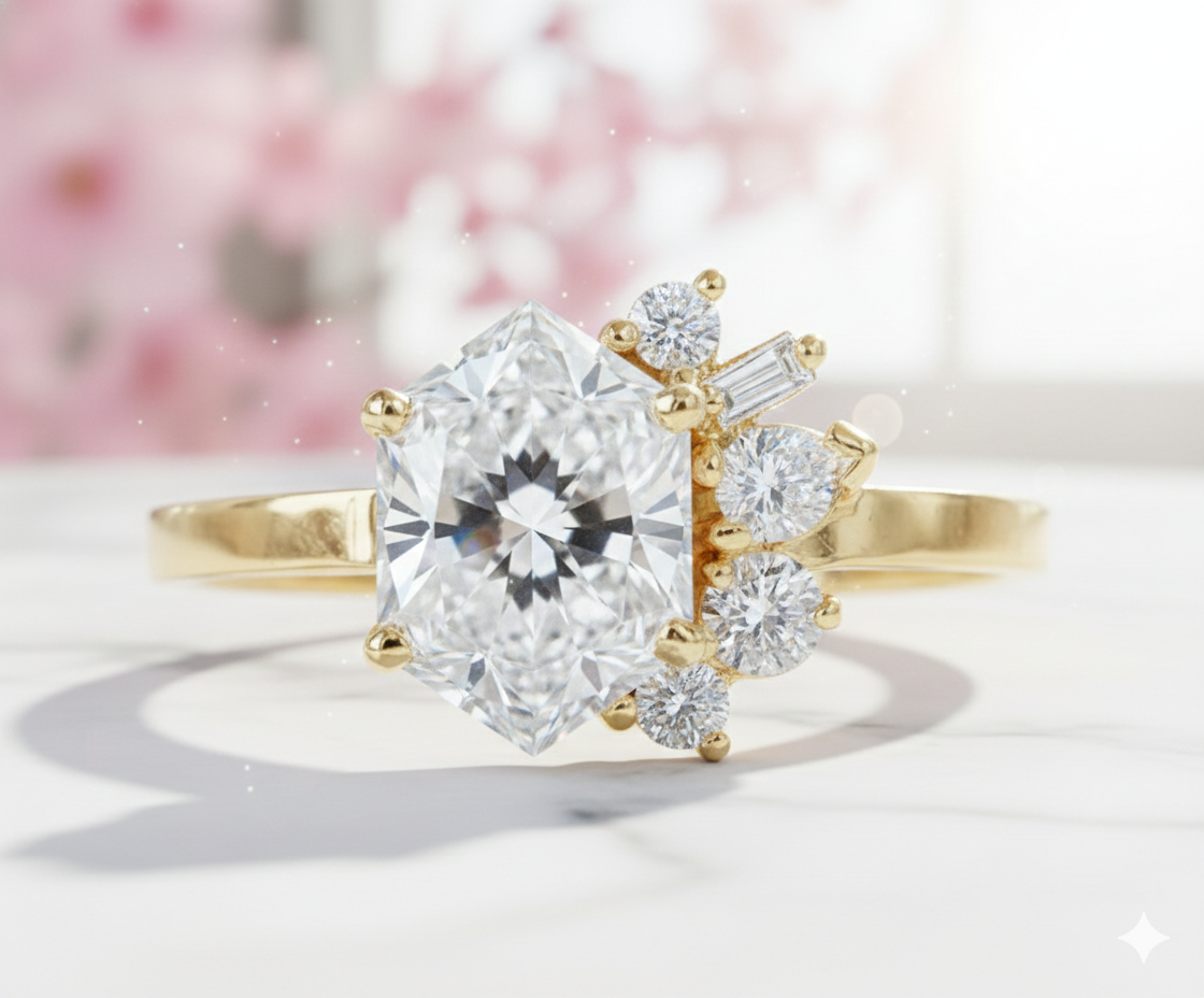 1.90 Ct Hexagon Lab Grown Diamond Engagement Ring