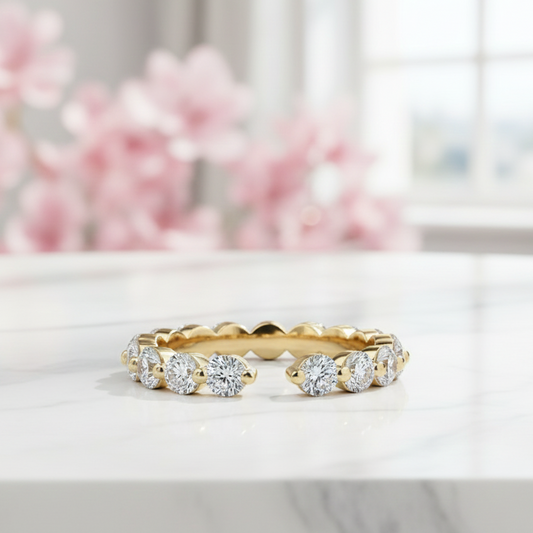 0.600 Ct 3mm Round Moissanite Open Wedding Band